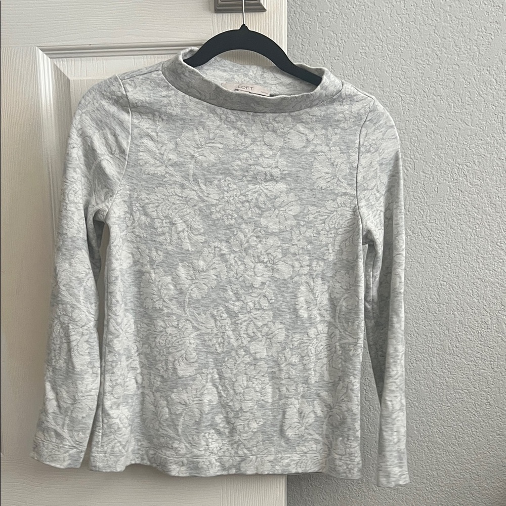 LOFT Gray Floral Cowl Neck Sweater